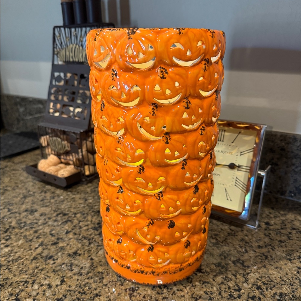 Large Orange Pumpkin Candle Vase Holder
